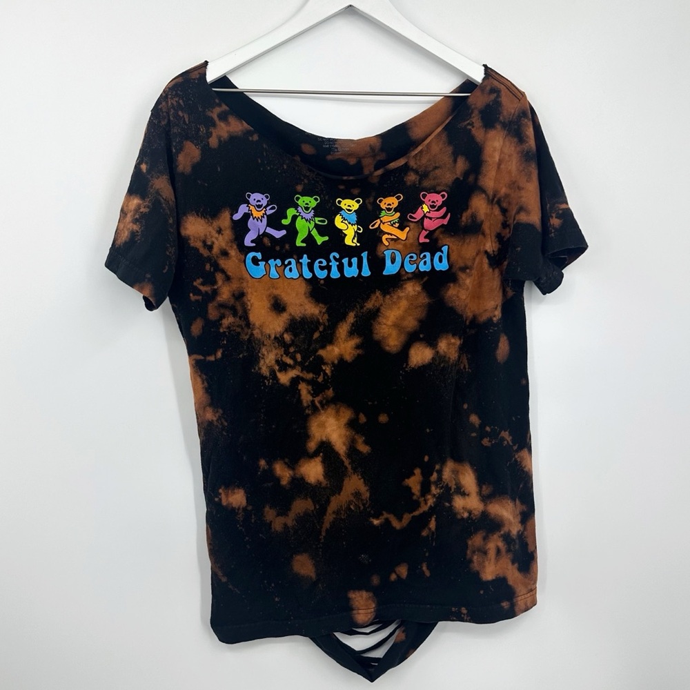 Grateful Dead Custom Bleach Splatter Shirt Size Large Off The Shoulder Cut Back